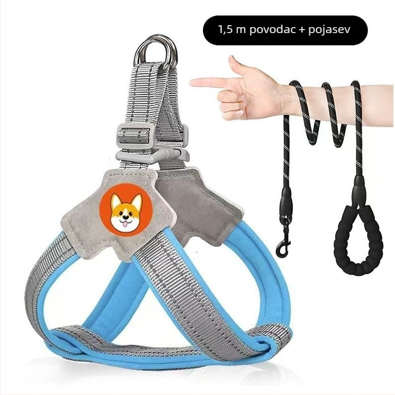 Postroj s prslukom i vodilicom za šetnju, za male i srednje pse poput corgi, bichon i teddy