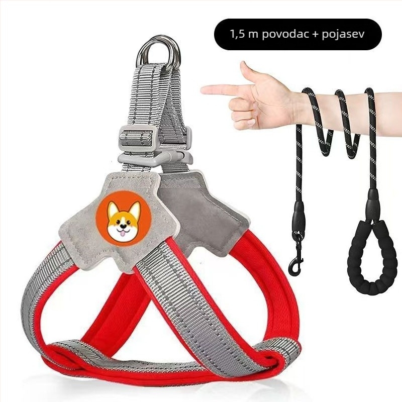 Postroj s prslukom i vodilicom za šetnju, za male i srednje pse poput corgi, bichon i teddy