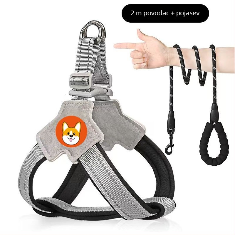 Postroj s prslukom i vodilicom za šetnju, za male i srednje pse poput corgi, bichon i teddy
