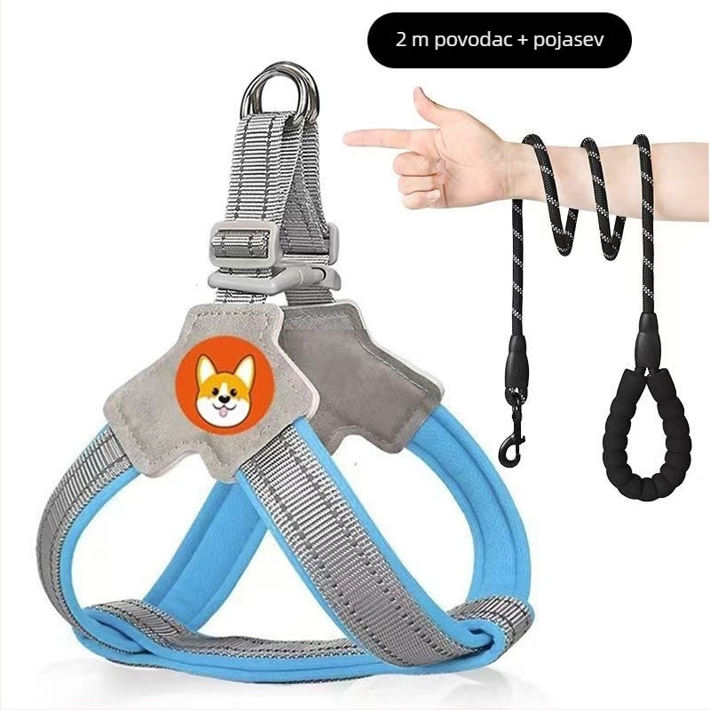 Postroj s prslukom i vodilicom za šetnju, za male i srednje pse poput corgi, bichon i teddy