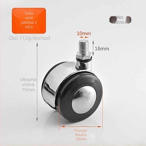 Namještaj koluti s kočnicom, ravna montažna ploča, za ormariće, stolove i namještaj, moderni minimalistički stil, cinkova legura