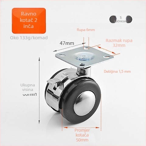 Namještaj koluti s kočnicom, ravna montažna ploča, za ormariće, stolove i namještaj, moderni minimalistički stil, cinkova legura