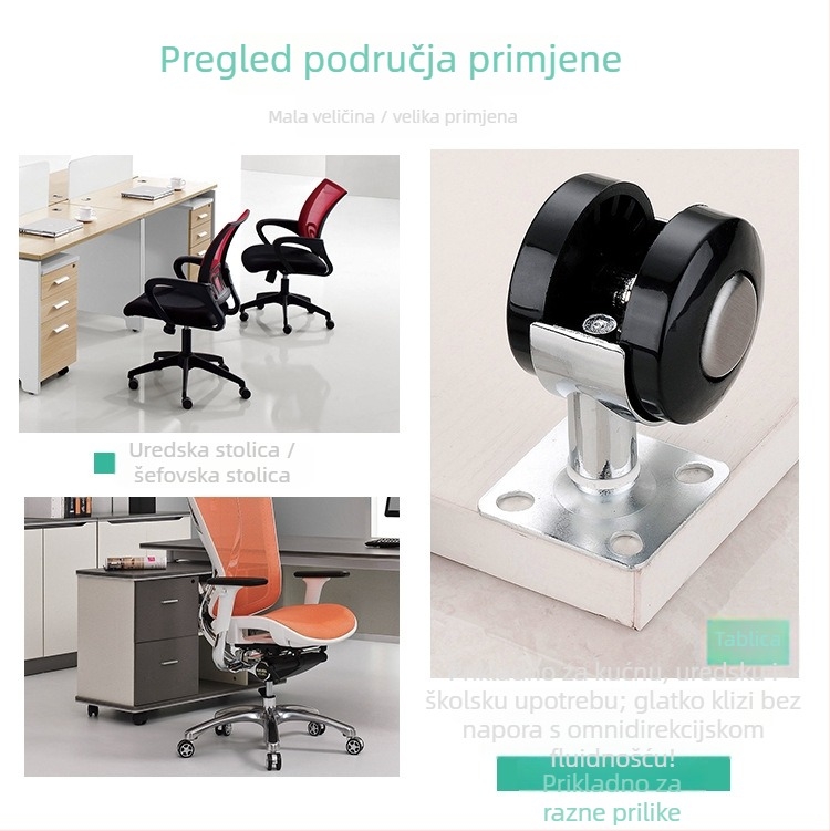 Namještaj koluti s kočnicom, ravna montažna ploča, za ormariće, stolove i namještaj, moderni minimalistički stil, cinkova legura