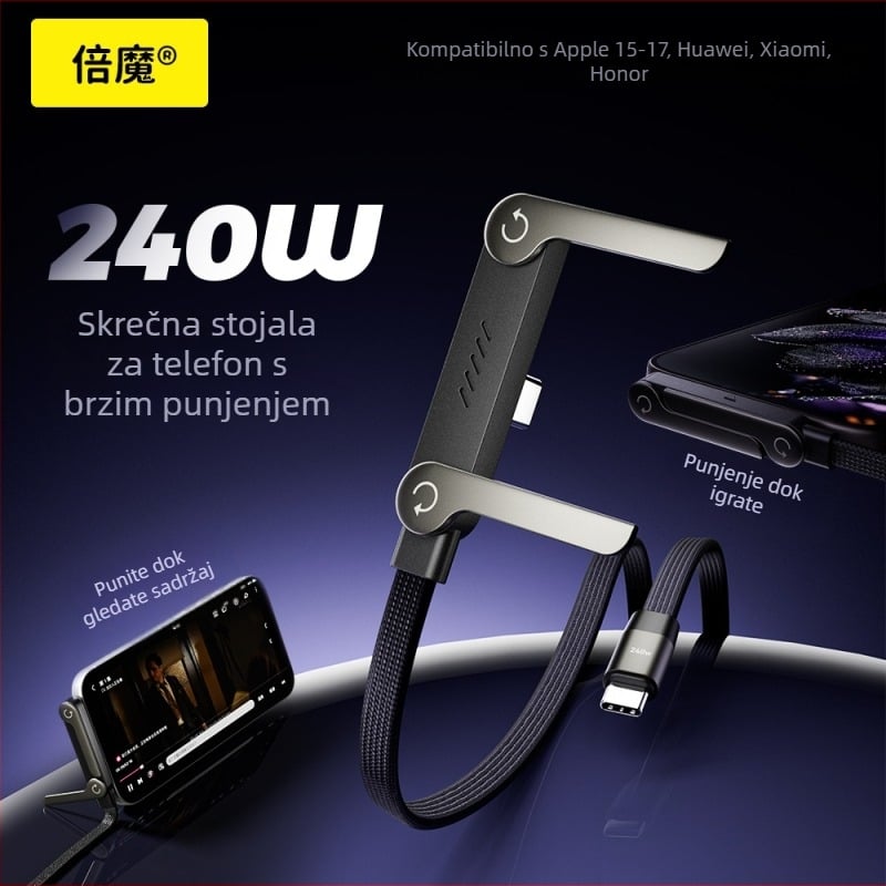 Beimo USB-C kabel za brzo punjenje, 240W max, pleteni, dvostruki konektor, PD kompatibilan