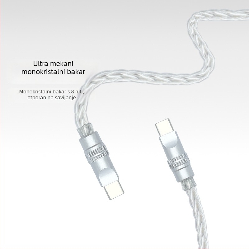 Kabel za podatke s pletenim osmerostrukim bakrenim vlaknima sa srebrnim premazom, za iPhone 16, Mate70, tablete i prijenosna računala – brzo punjenje
