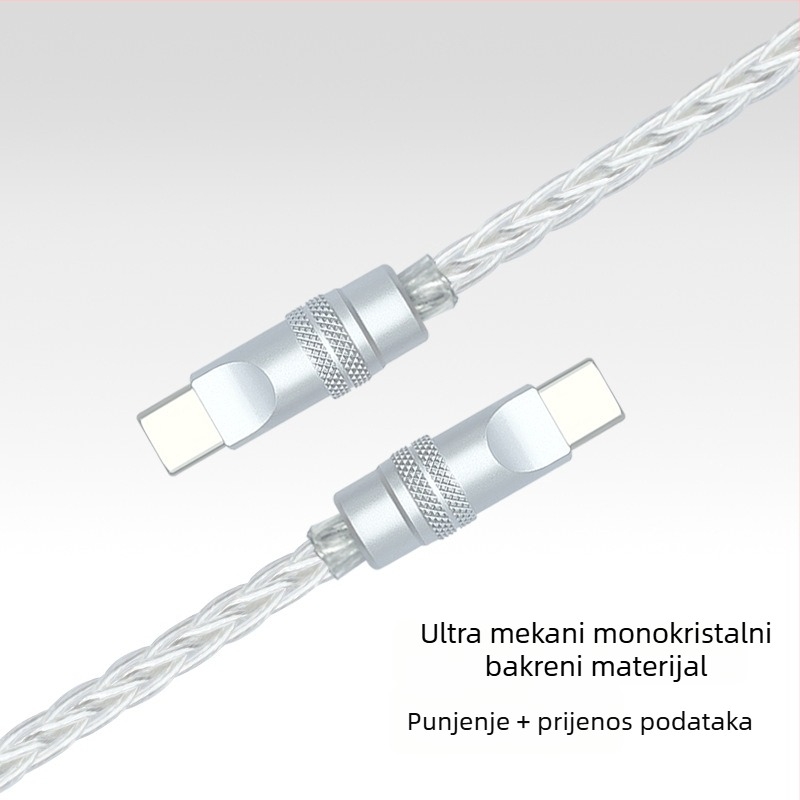 Kabel za podatke s pletenim osmerostrukim bakrenim vlaknima sa srebrnim premazom, za iPhone 16, Mate70, tablete i prijenosna računala – brzo punjenje