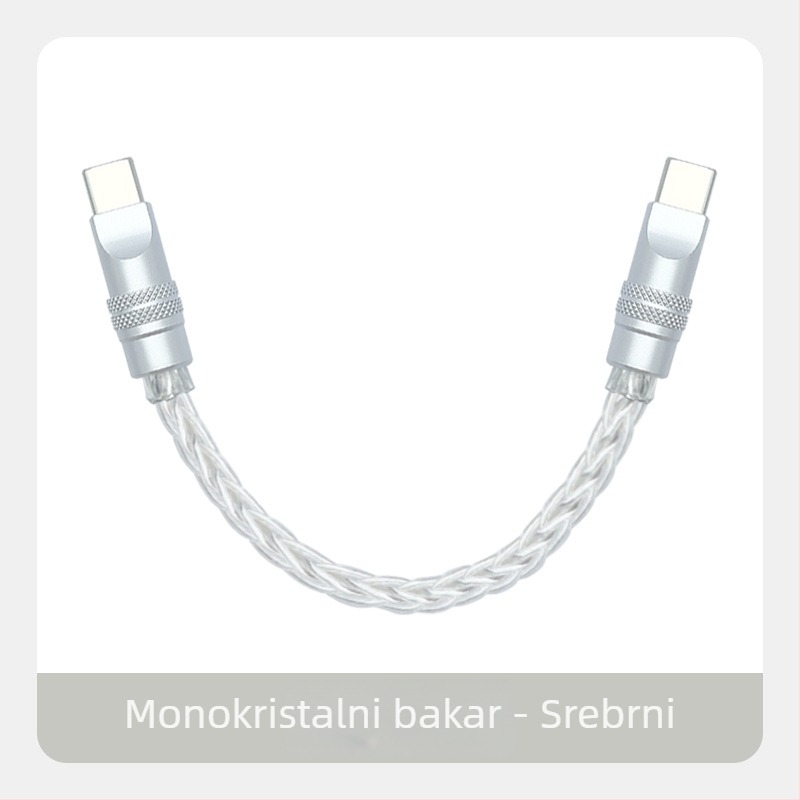 Kabel za podatke s pletenim osmerostrukim bakrenim vlaknima sa srebrnim premazom, za iPhone 16, Mate70, tablete i prijenosna računala – brzo punjenje