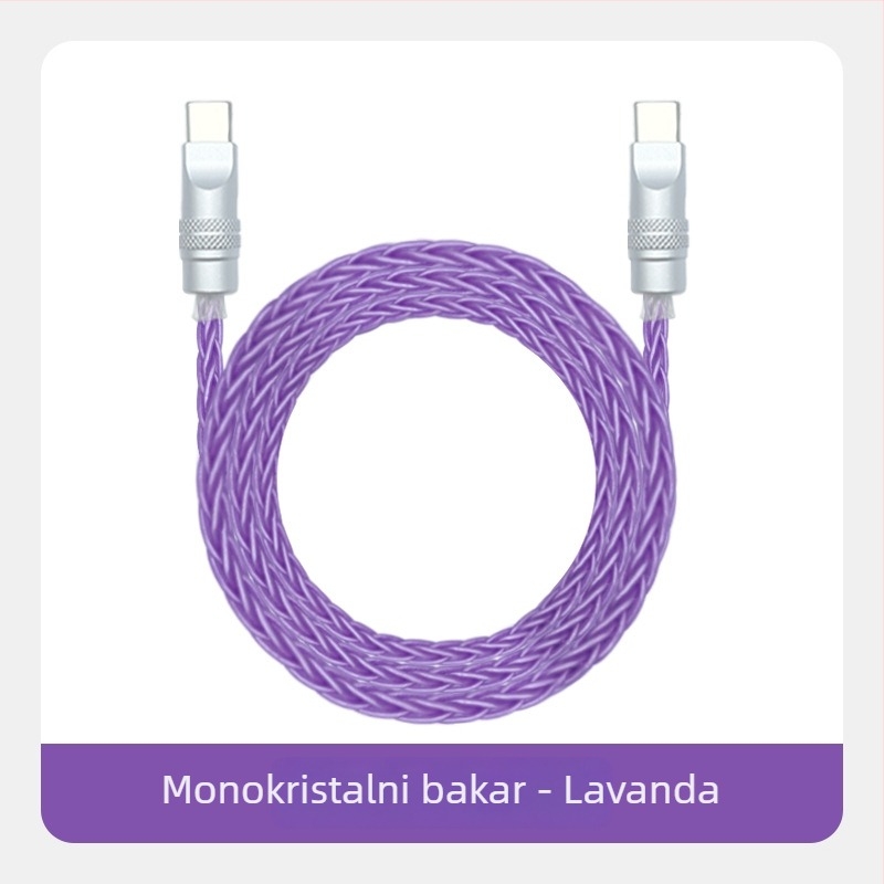 Kabel za podatke s pletenim osmerostrukim bakrenim vlaknima sa srebrnim premazom, za iPhone 16, Mate70, tablete i prijenosna računala – brzo punjenje