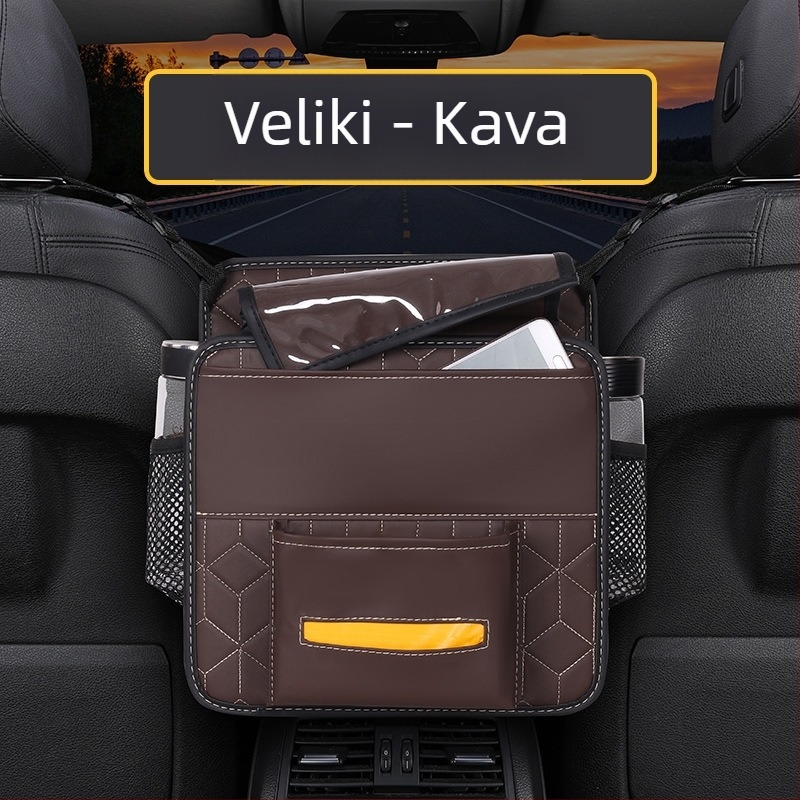 Kožna dvostrana torba za pohranu za srednji dio sjedala, viseći automobil organizator s džepom za dodirni zaslon; vodootporna, otporna na kompresiju, prilagodljiva logotipu