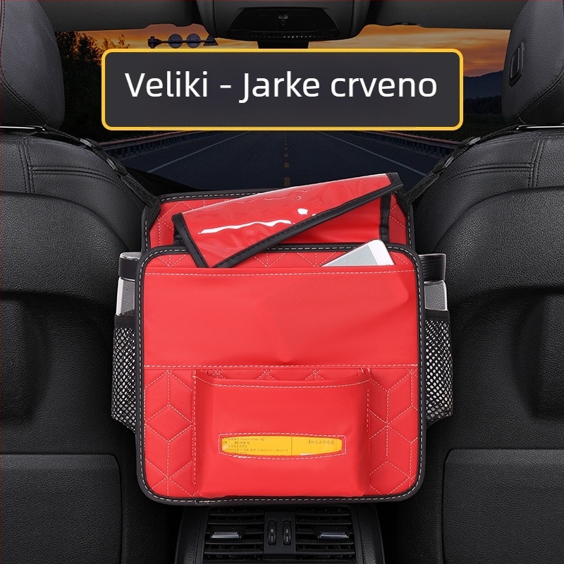 Kožna dvostrana torba za pohranu za srednji dio sjedala, viseći automobil organizator s džepom za dodirni zaslon; vodootporna, otporna na kompresiju, prilagodljiva logotipu