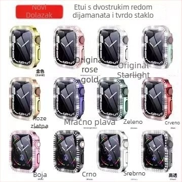 Kućište za Apple iWatch S11 s elektroplatiranim dijamantima u dvostrukom redu, potpuno dijamantno ukrašeno, integrirano kućište od PC-a i tvrdi film