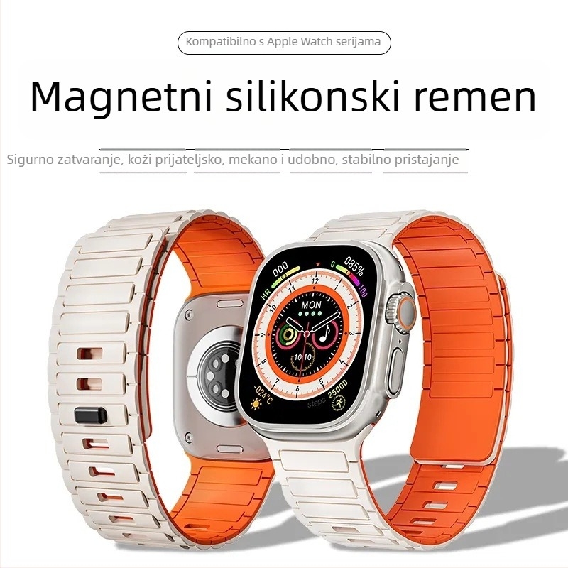 Silikonska magnetska narukvica za Apple Watch 9/S10/Ultra — minimalistički stil, težina 15 g