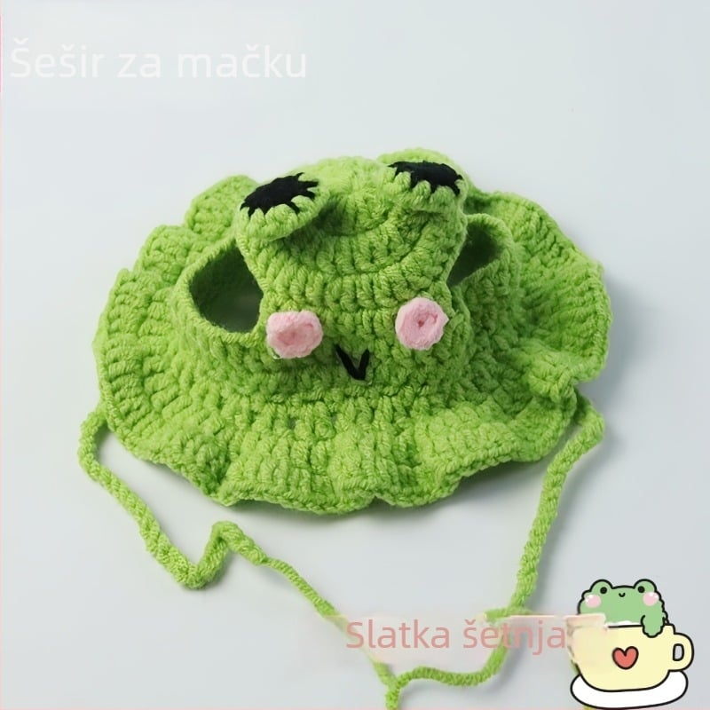 Ručni pleteni mačji šešir u obliku žabe, podesiv