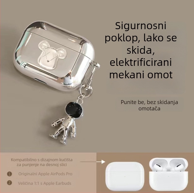 Kućište za AirPods Pro – medvjeđa tema, oslikani dizajn, TPU kućište s elektroplatinom, prilagodljiv cartoon stil