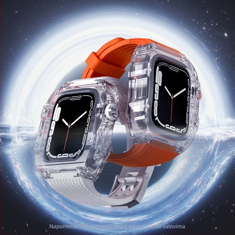 Zaštitna futrola za Apple Watch s prozirnim polikarbonatnim kućištem i silikonskom sportskom narukvicom; kompatibilno s serijama S8/S7 i SE2; težina oko 13 g