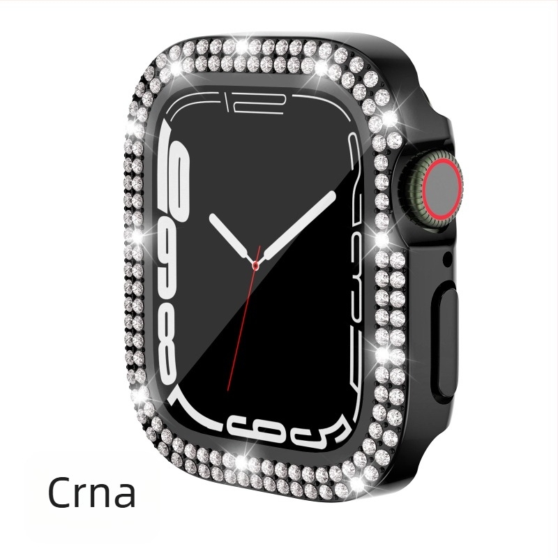 Kućište Apple Watch Series 7/8/9/S10/S11, PC elektroplatirano s dvostrukim redom dijamantnih ukrasa i integriranim zaštitnim filmom