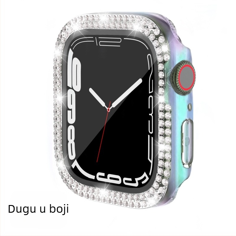 Kućište Apple Watch Series 7/8/9/S10/S11, PC elektroplatirano s dvostrukim redom dijamantnih ukrasa i integriranim zaštitnim filmom