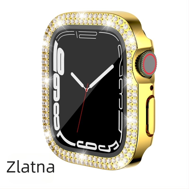 Kućište Apple Watch Series 7/8/9/S10/S11, PC elektroplatirano s dvostrukim redom dijamantnih ukrasa i integriranim zaštitnim filmom