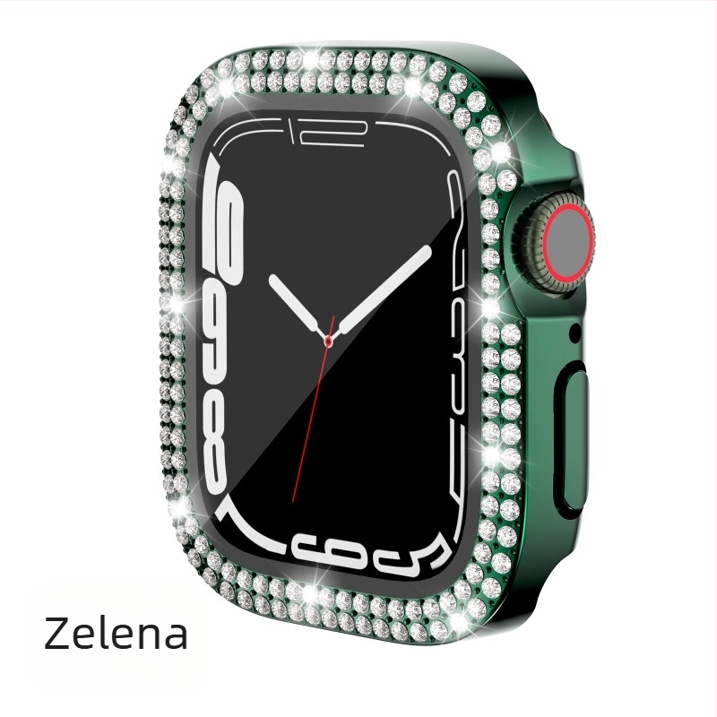 Kućište Apple Watch Series 7/8/9/S10/S11, PC elektroplatirano s dvostrukim redom dijamantnih ukrasa i integriranim zaštitnim filmom