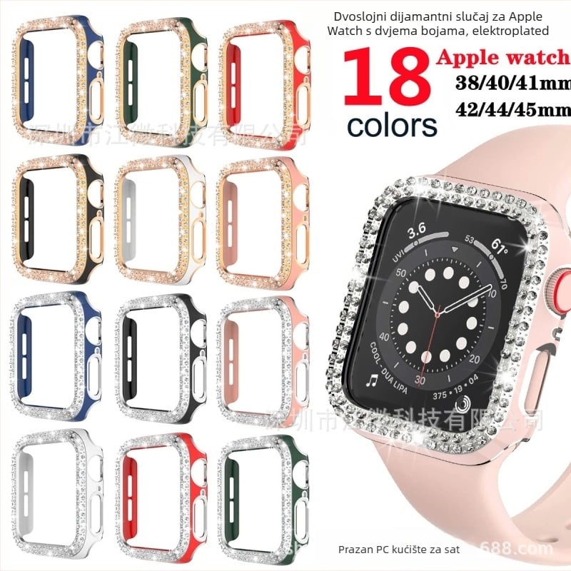 Kućište za Apple Watch S98, PC materijal, s dijamantnim detaljem u dvostrukom redu i laserno izrezanim otvorima
