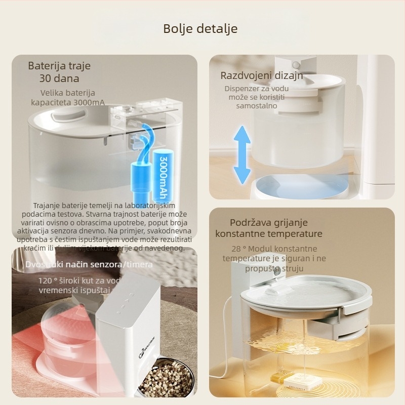 Dispenser vode i hranilica za mačke — sve u jednom, kontrola temperature, bežični dotok vode