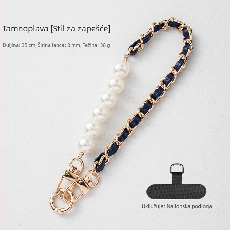 Perljasti lanac za telefon s kožnim kaišem za zapešće, kratak model za žene