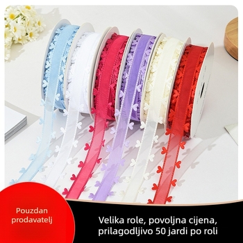 Dvostruka srcolika traka za kosu, DIY mašna s cvjetnim ukrasom, traka za pakiranje darova