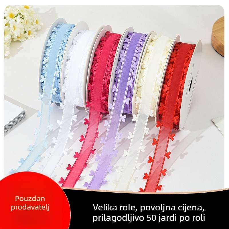 Dvostruka srcolika traka za kosu, DIY mašna s cvjetnim ukrasom, traka za pakiranje darova