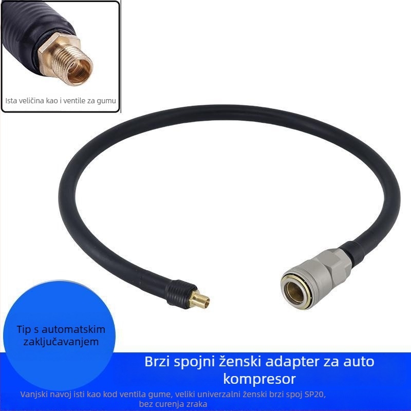 Ugrađena automobilna pumpa za zrak SP20 s brzim priključkom i samouzključavajućim ženskim konektorom za prašnu pištolj i pištolj za čavle, nadomjesni crijevo, 5.0 m kabel, 220 W, dvostruki cilindri, digitalni zaslon, 1–5 min rada