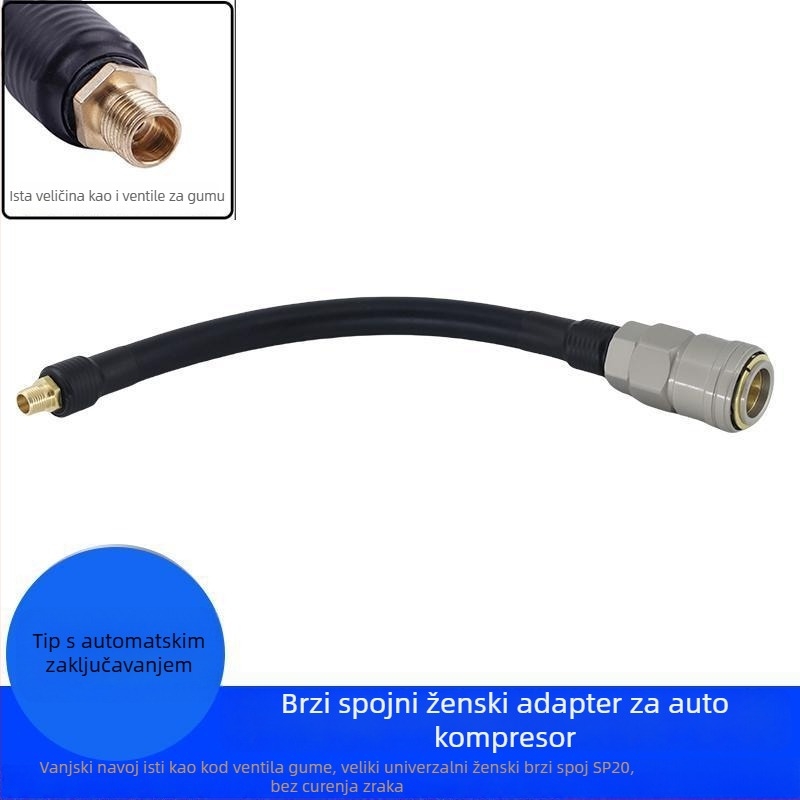 Ugrađena automobilna pumpa za zrak SP20 s brzim priključkom i samouzključavajućim ženskim konektorom za prašnu pištolj i pištolj za čavle, nadomjesni crijevo, 5.0 m kabel, 220 W, dvostruki cilindri, digitalni zaslon, 1–5 min rada