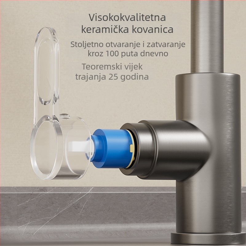Kuhinjski faucet s izvučenjem, bakreni, model FA-9733, promjer priključka 15 mm, radna temperatura 0–80°C