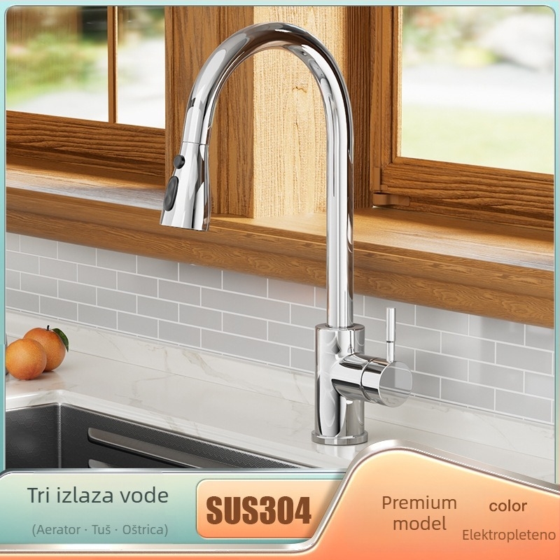 Kuhinjski faucet s izvučenjem, bakreni, model FA-9733, promjer priključka 15 mm, radna temperatura 0–80°C