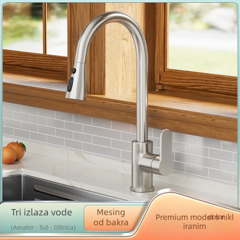 Kuhinjski faucet s izvučenjem, bakreni, model FA-9733, promjer priključka 15 mm, radna temperatura 0–80°C