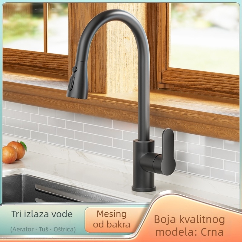 Kuhinjski faucet s izvučenjem, bakreni, model FA-9733, promjer priključka 15 mm, radna temperatura 0–80°C