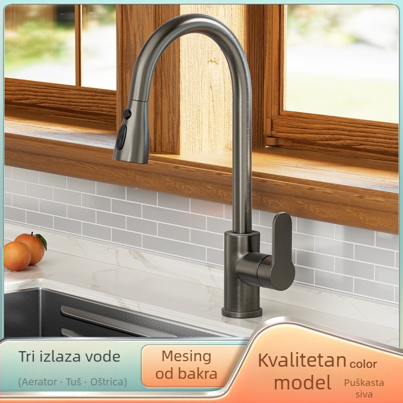 Kuhinjski faucet s izvučenjem, bakreni, model FA-9733, promjer priključka 15 mm, radna temperatura 0–80°C