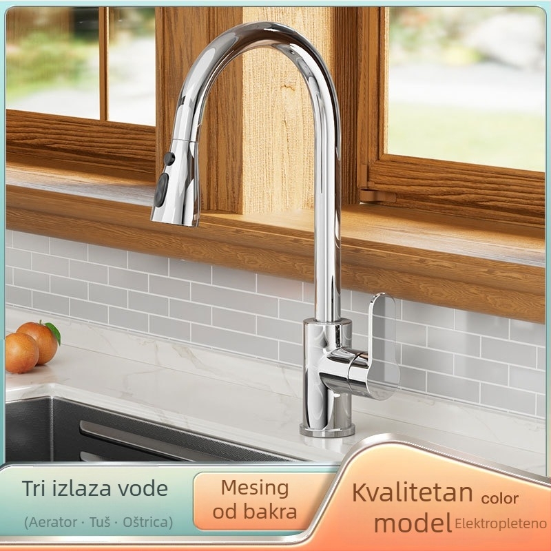 Kuhinjski faucet s izvučenjem, bakreni, model FA-9733, promjer priključka 15 mm, radna temperatura 0–80°C