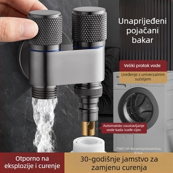Mesingana slavina za perilicu rublja s keramičnim disk ventilom – spiralno otvaranje, trostruka konstrukcija, brušeni završetak, Watermarks certifikat