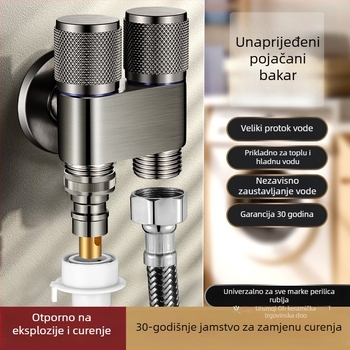 Mesingana slavina za perilicu rublja s keramičnim disk ventilom – spiralno otvaranje, trostruka konstrukcija, brušeni završetak, Watermarks certifikat