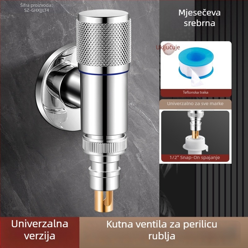 Mesingana slavina za perilicu rublja s keramičnim disk ventilom – spiralno otvaranje, trostruka konstrukcija, brušeni završetak, Watermarks certifikat