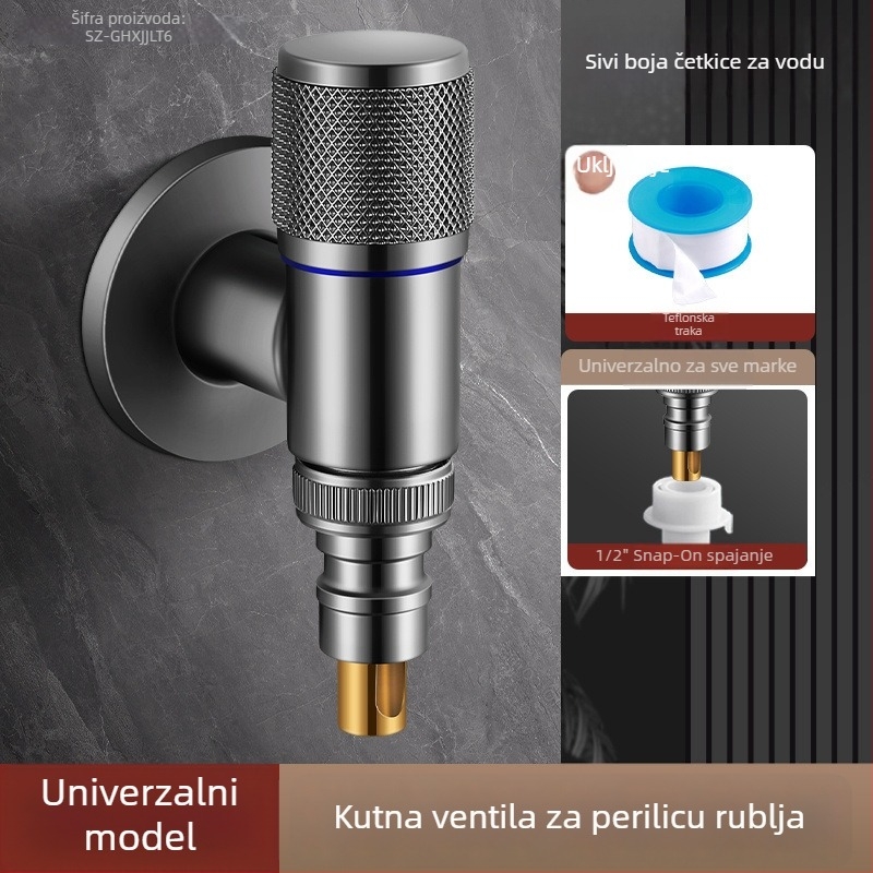 Mesingana slavina za perilicu rublja s keramičnim disk ventilom – spiralno otvaranje, trostruka konstrukcija, brušeni završetak, Watermarks certifikat