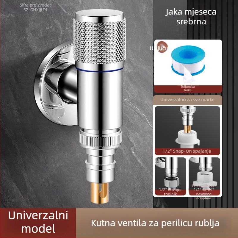Mesingana slavina za perilicu rublja s keramičnim disk ventilom – spiralno otvaranje, trostruka konstrukcija, brušeni završetak, Watermarks certifikat
