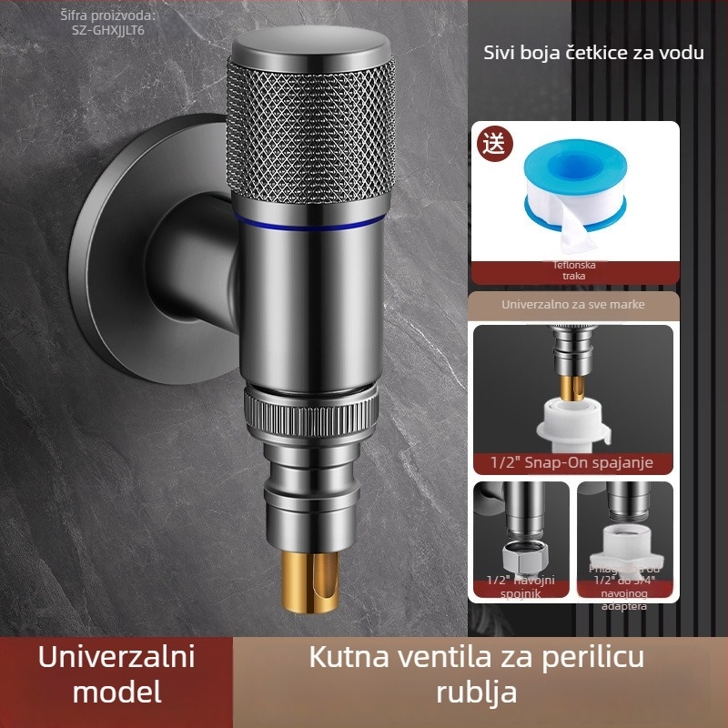Mesingana slavina za perilicu rublja s keramičnim disk ventilom – spiralno otvaranje, trostruka konstrukcija, brušeni završetak, Watermarks certifikat