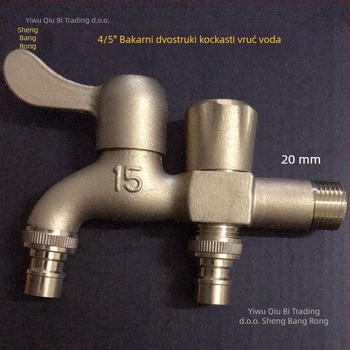 Kran za perilicu rublja od bakra, 1 ulaz, 2 izlaza, vanjski, otporan na smrzavanje i krađu, mat površina, keramički disk ventil, rotacijsko upravljanje, spiralno otvaranje, trostruka konstrukcija