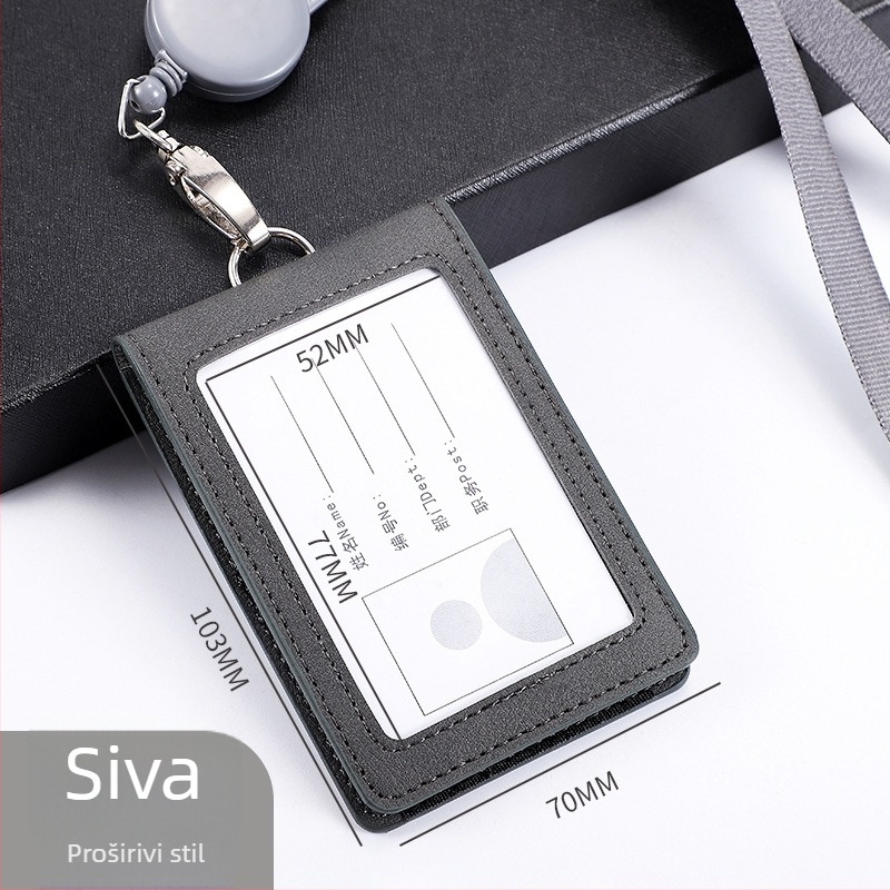 Flip držač za identifikacijsku karticu s odvojivim narukvicem, kapacitet 2 kartice, 1 sloj novčanika, PU materijal, unutarnja sintetička koža, poslovni stil putovanja