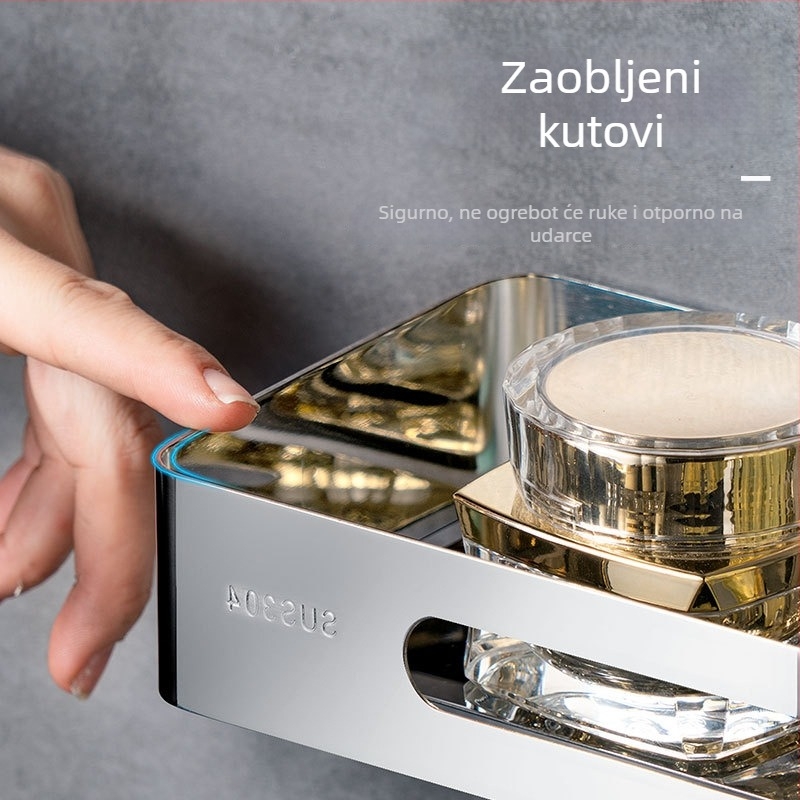 Nehrđajući čelični kupaonski trokutasti polic, ogledni završetak, nosivost 20 kg, 1–3 police, montaža bez bušenja