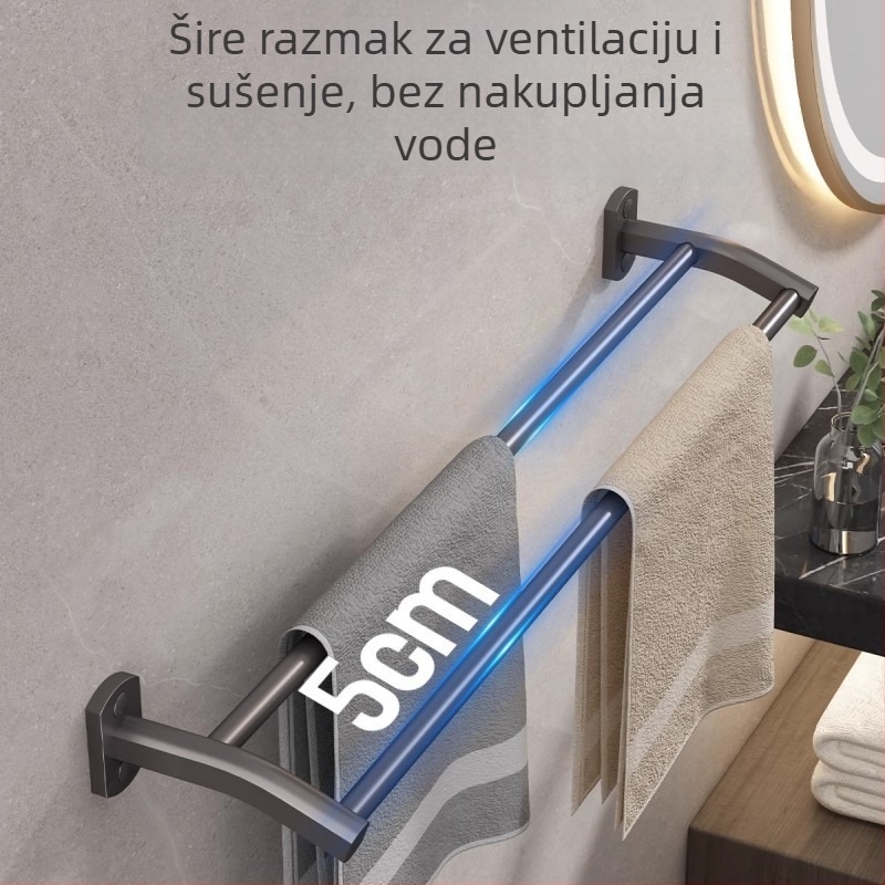Zidni držač za ručnike bez bušenja, od aluminija, premaz sprejem plastike, nosivost 15 kg, 1–2 razine, stil svijetlog luksuza