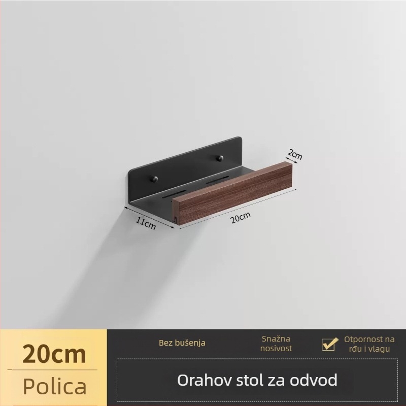 Ormar za kupaonicu od orahovog drveta, montaža bez bušenja u zidu; aluminijska legura i drvo, nosivost 40 kg, jedan sloj, površinska obrada: bez prašine i vodootporan vosak, moderan minimalistički stil