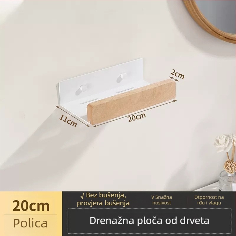 Ormar za kupaonicu od orahovog drveta, montaža bez bušenja u zidu; aluminijska legura i drvo, nosivost 40 kg, jedan sloj, površinska obrada: bez prašine i vodootporan vosak, moderan minimalistički stil