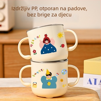 Dječja zdjela od 316L nehrđajućeg čelika s poklopcem i usisnom čašom, s dvije ručke, crtić dizajn, mikrovalna sigurna