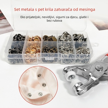 Metalne snap kopče s pet kandži, skrivenog dizajna za odjeću – uključuje alate za ugradnju